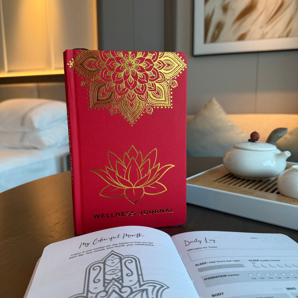 Red Wellness Journal – Golden Mandala & Lotus, 120 Pages