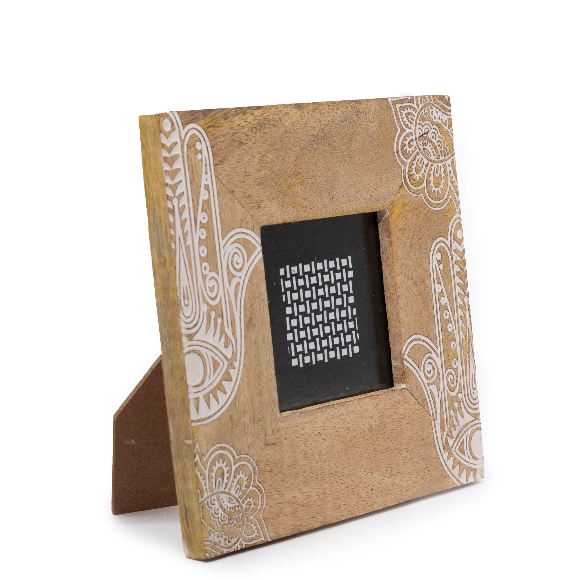 Small Mango Wood Picture Frame (for 10x10cm) 20x20x2cm - Hamsa - White