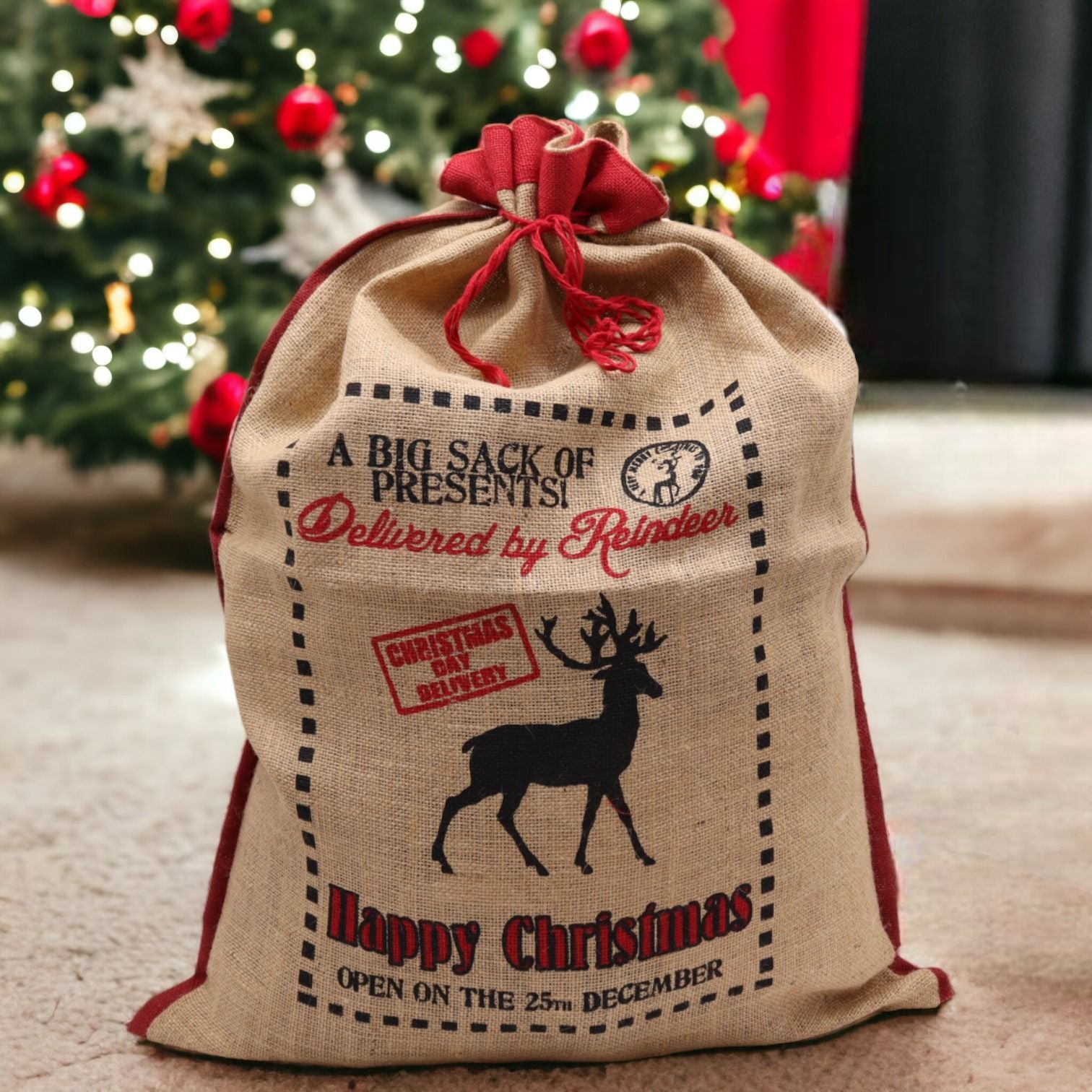 Delivered By Reindeer Christmas Jute Bag