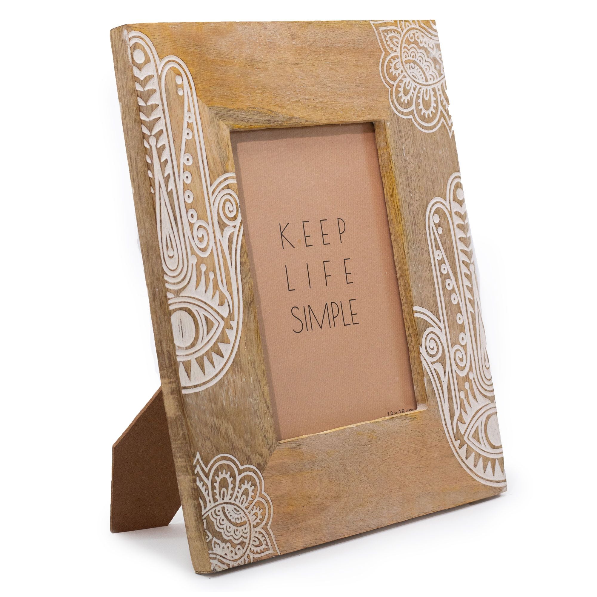 Large Mango Wood Picture Frame (for 13x18cm) 28x23x2cm - Hamsa - White