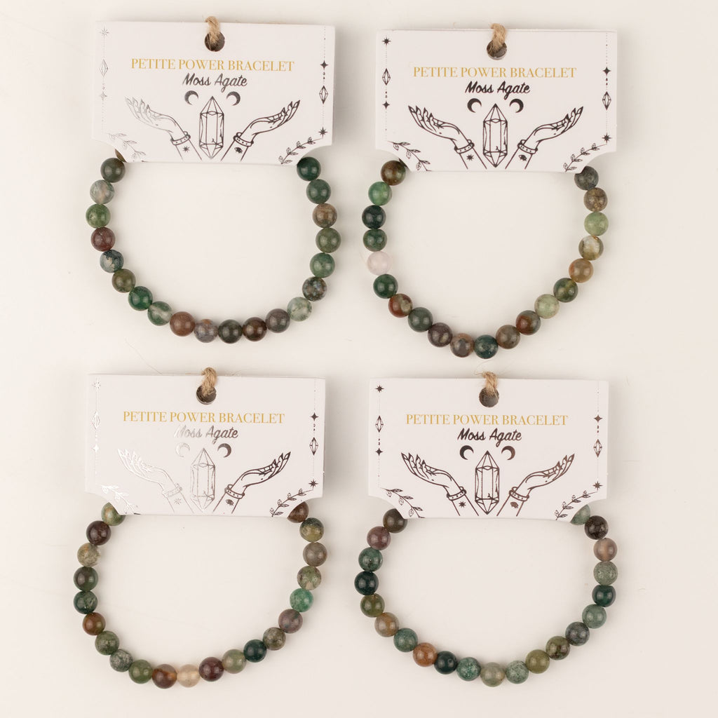 Moss Agate Petite Power Bracelet – 17cm, 6mm Beads