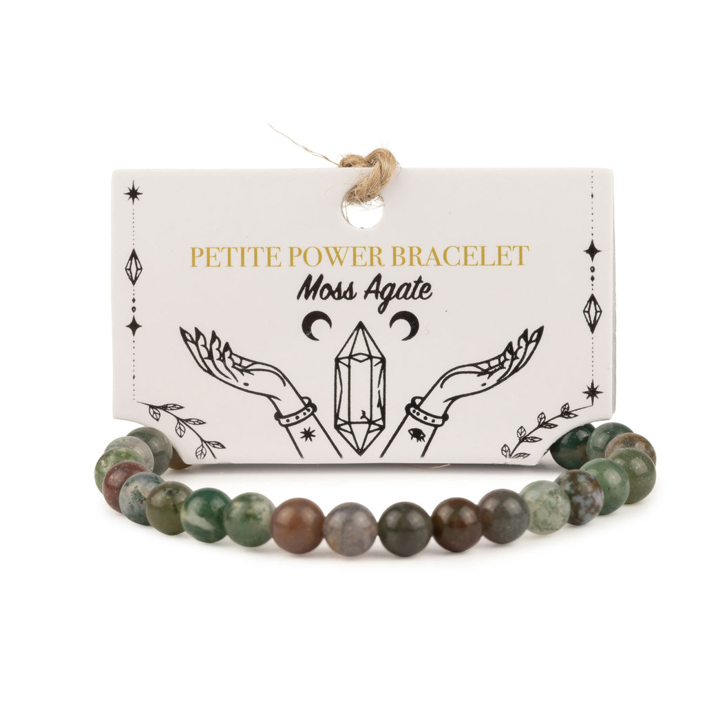 Moss Agate Petite Power Bracelet – 17cm, 6mm Beads