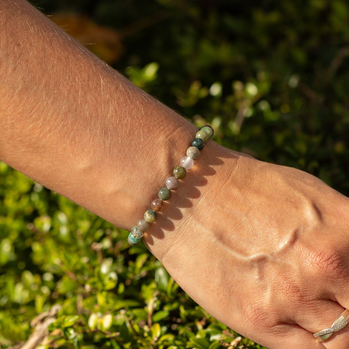 Moss Agate Petite Power Bracelet – 17cm, 6mm Beads