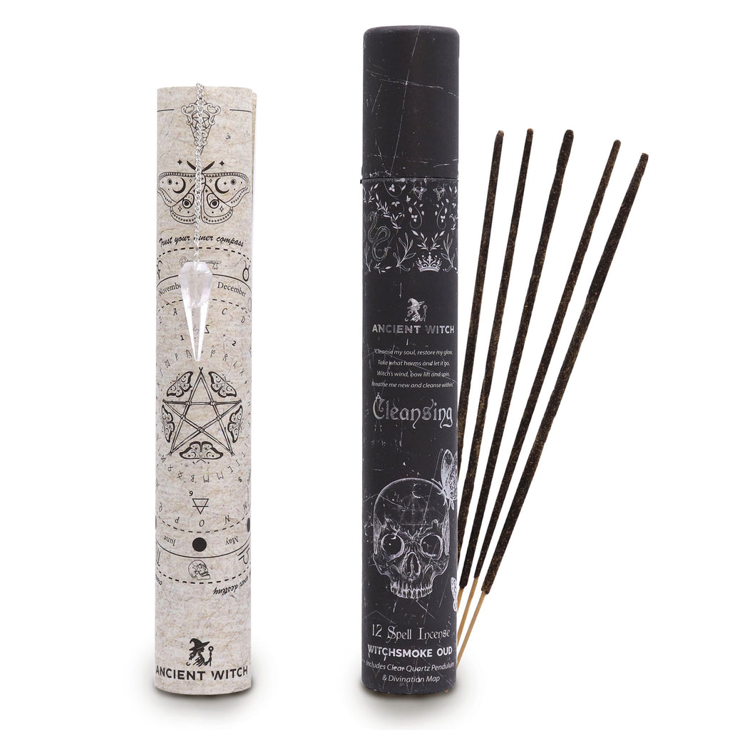 Ancient Witch Cleansing Spell Incense & Rock Crystal Pendulum Set