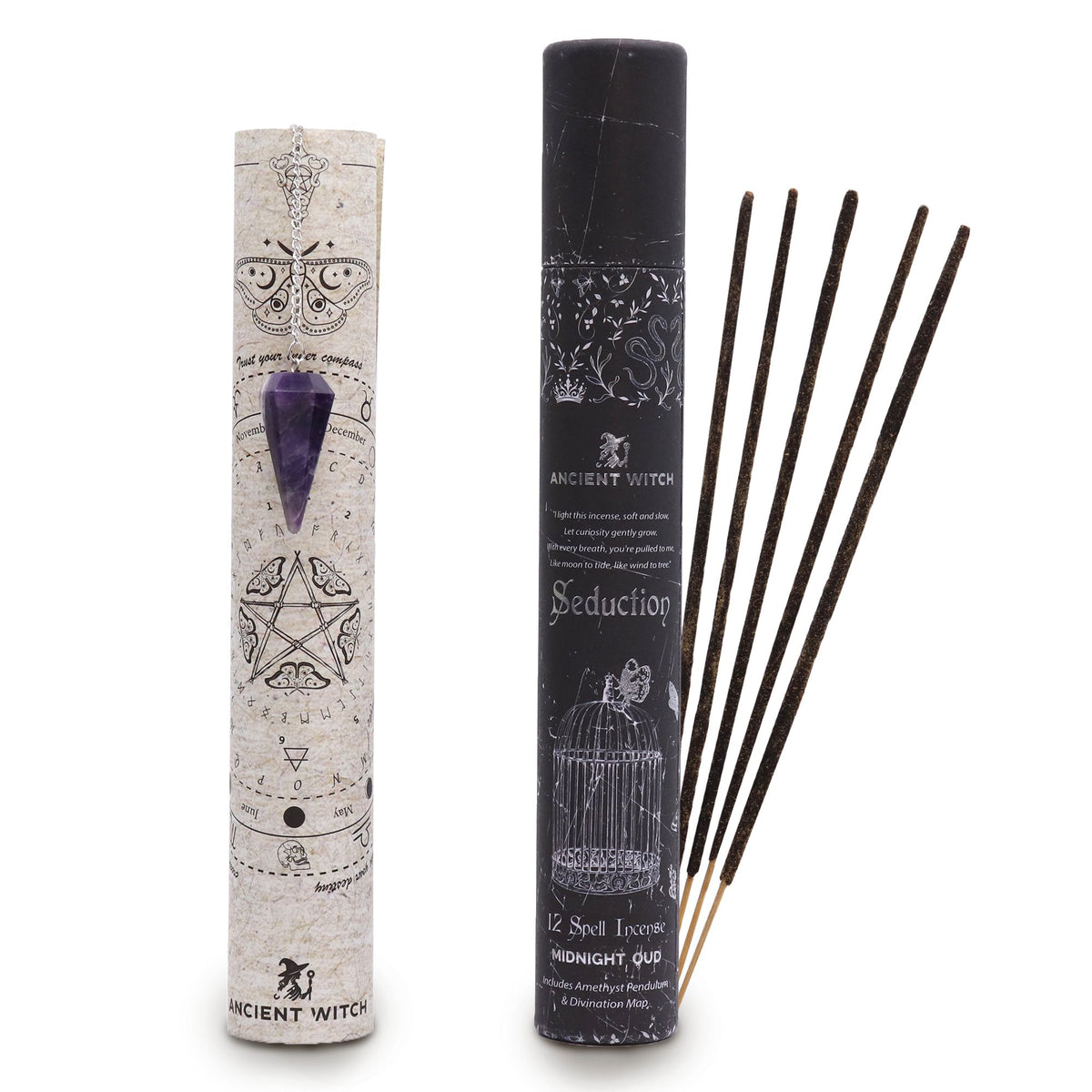 Ancient Witch Seduction Spell Incense & Amethyst Pendulum Set