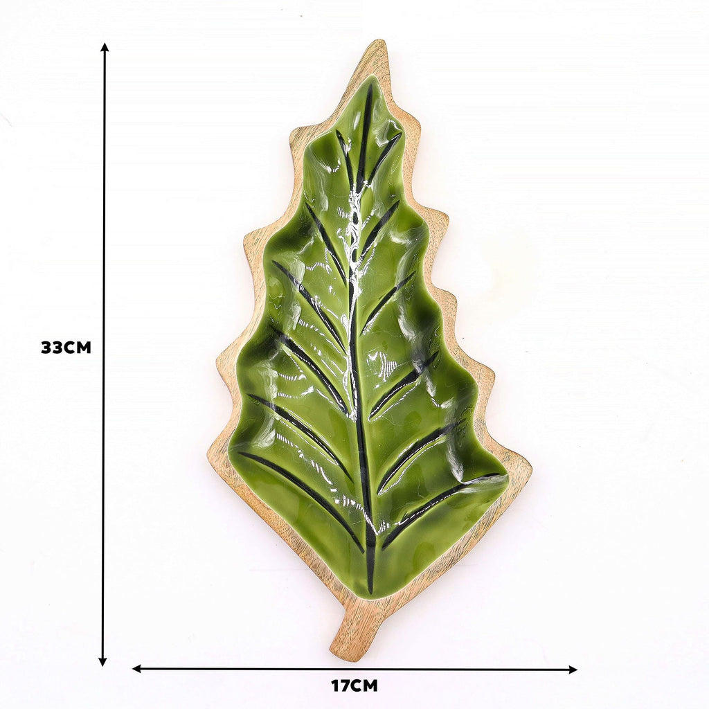 Lost in the Forrest -  Enamel Leaf Wooden Bowl - 33x17cm AW-Dropship
