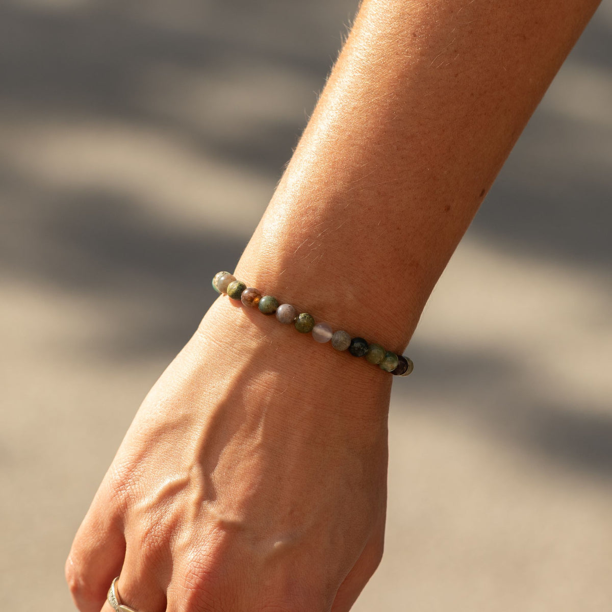 Moss Agate Petite Power Bracelet – 17cm, 6mm Beads