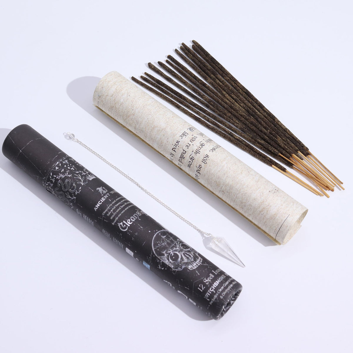 Ancient Witch Cleansing Spell Incense & Rock Crystal Pendulum Set
