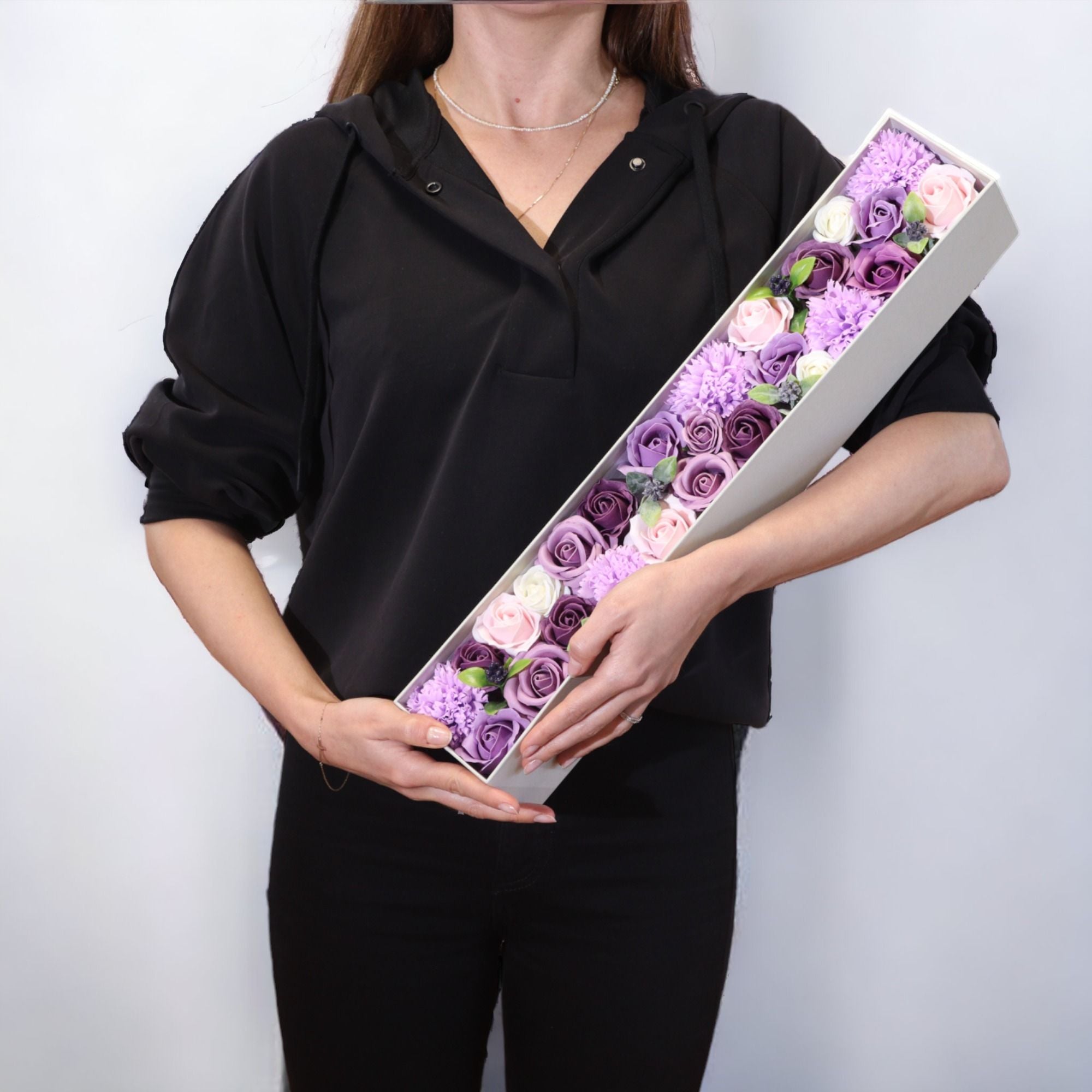 Lavender Rose & Carnation Soap Flowers Extra Long Box