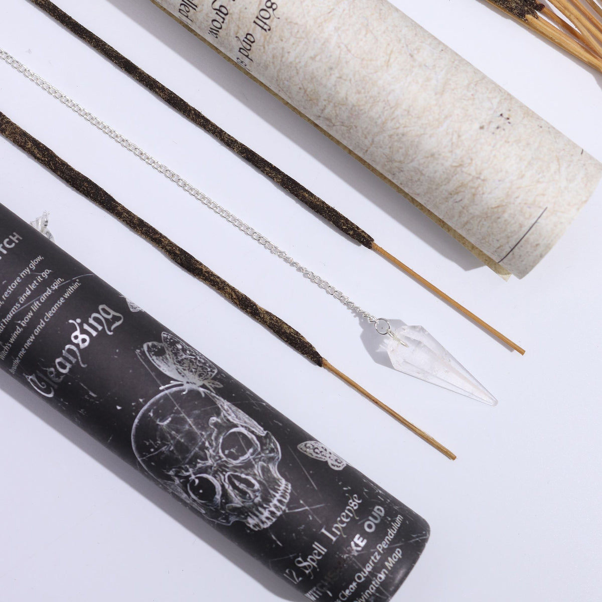 Ancient Witch Cleansing Spell Incense & Rock Crystal Pendulum Set