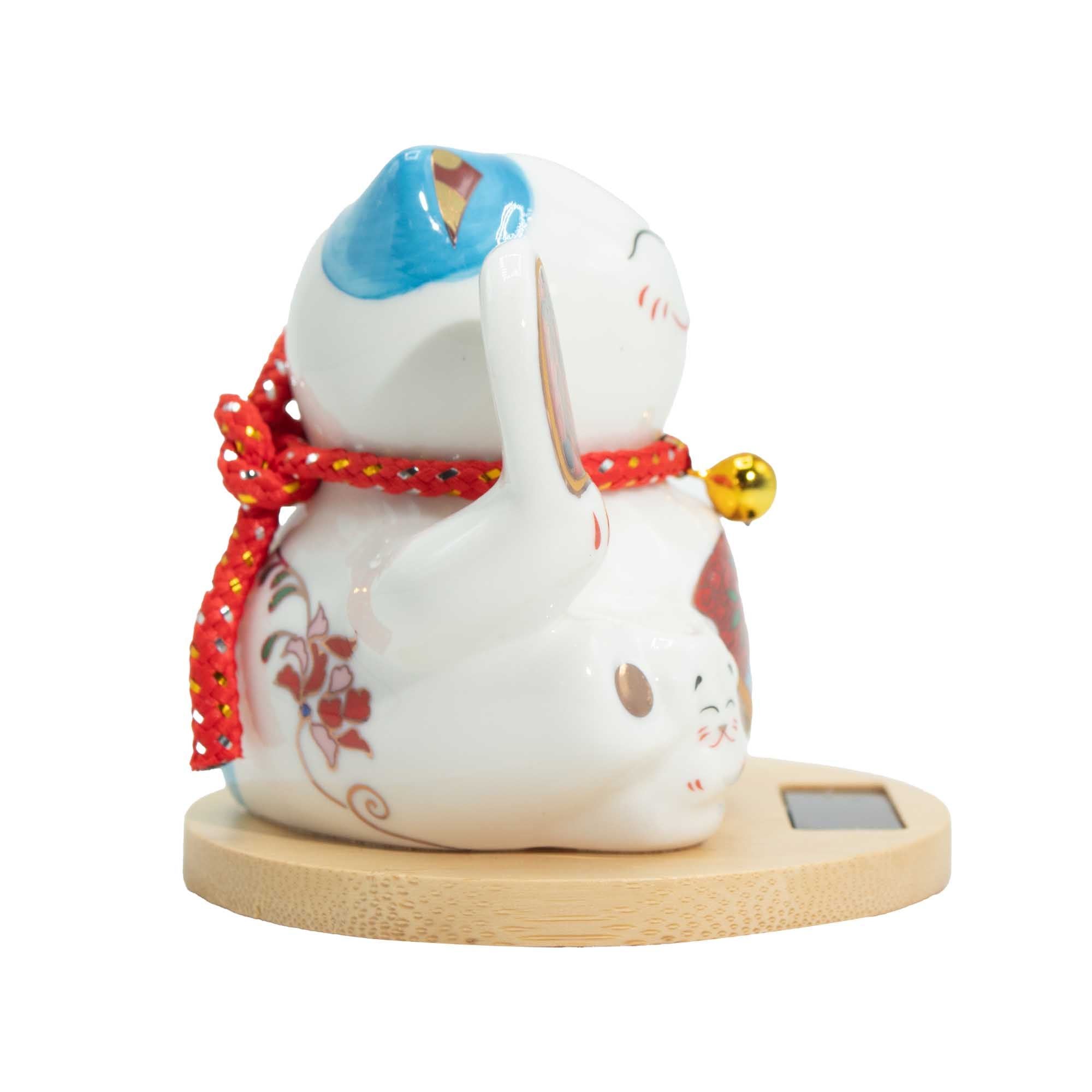 Solar Money Cat Wooden Base - Blue Moving Hand