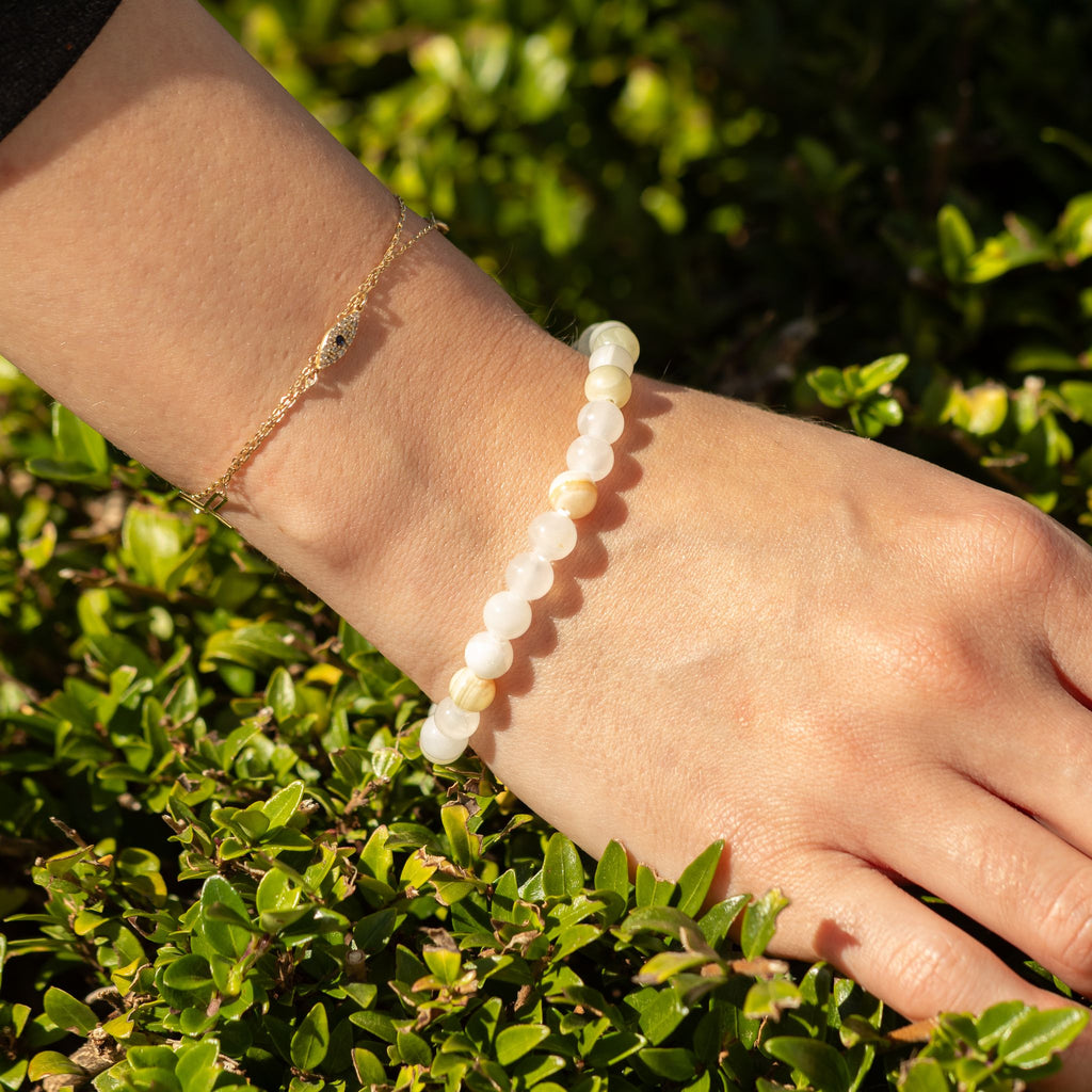 Moon Jade Petite Power Bracelet – 17cm, 6mm Beads