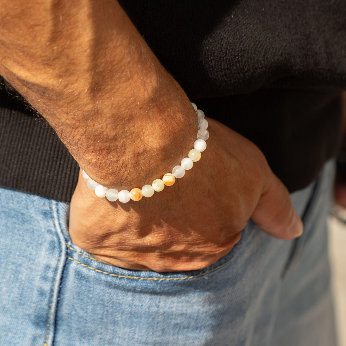 Moon Jade Petite Power Bracelet – 17cm, 6mm Beads