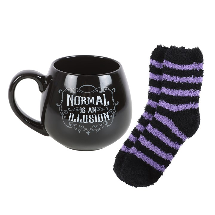 Normal Is an Illusion Gothic Mug and Socks Gift Set – 500ml