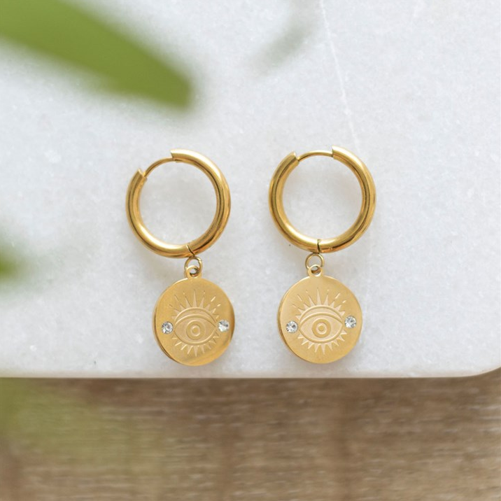 Gold-Toned All Seeing Eye Stainless Steel Earrings