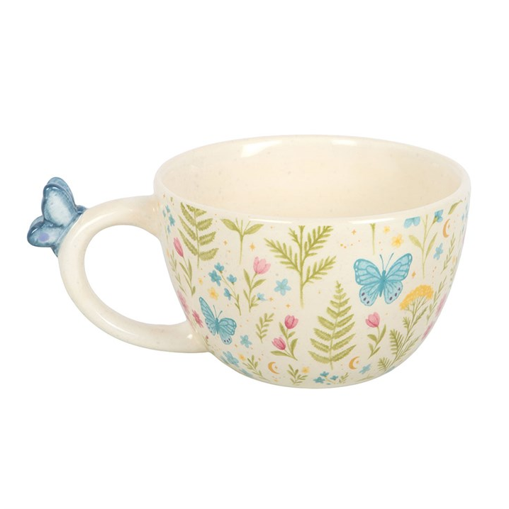 Luna Bloom Floral Ceramic Mug with Butterfly Handle