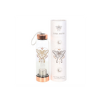 Luna Moth Glass Water Bottle with Clear Quartz Crystal