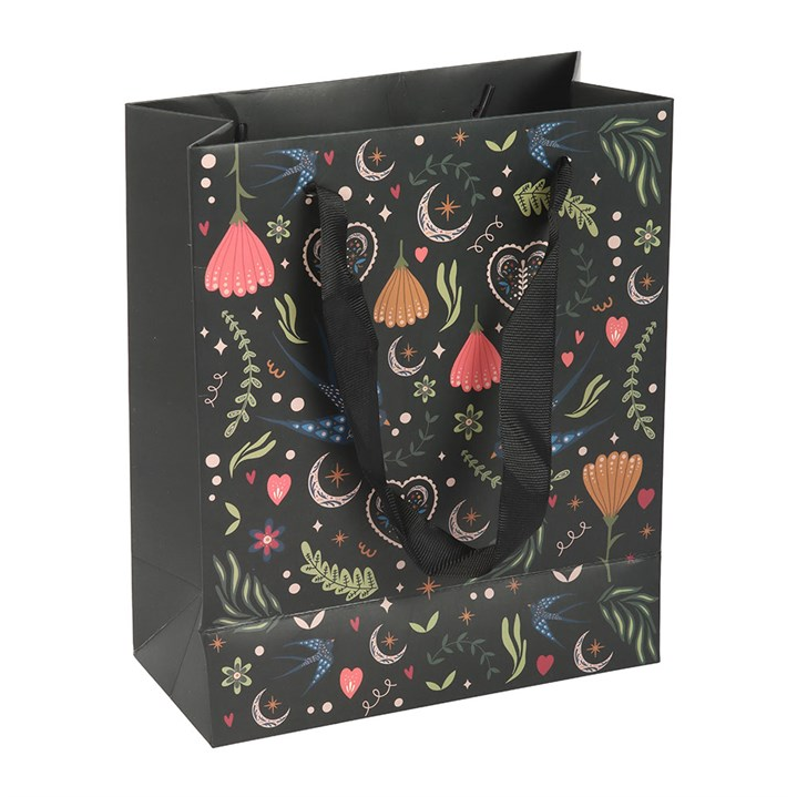 Midnight Bloom Black Floral Paper Gift Bag – Medium