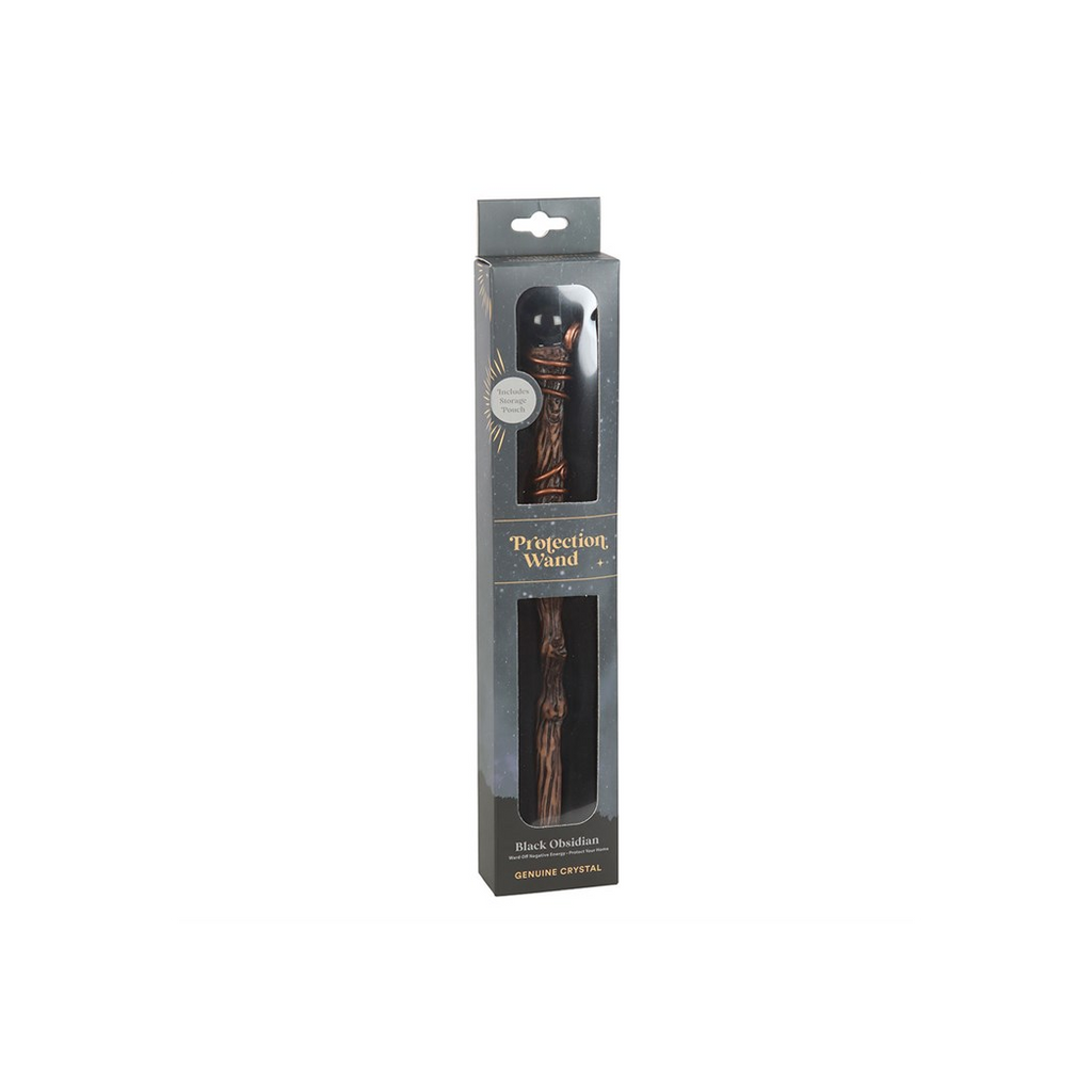 Protection Black Obsidian Crystal Wand with Pouch