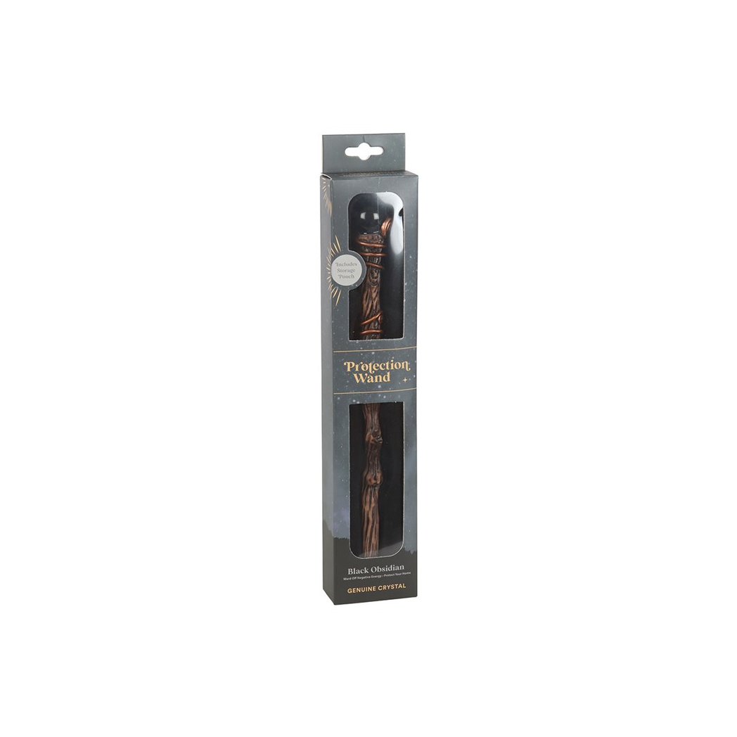 Protection Black Obsidian Crystal Wand with Pouch