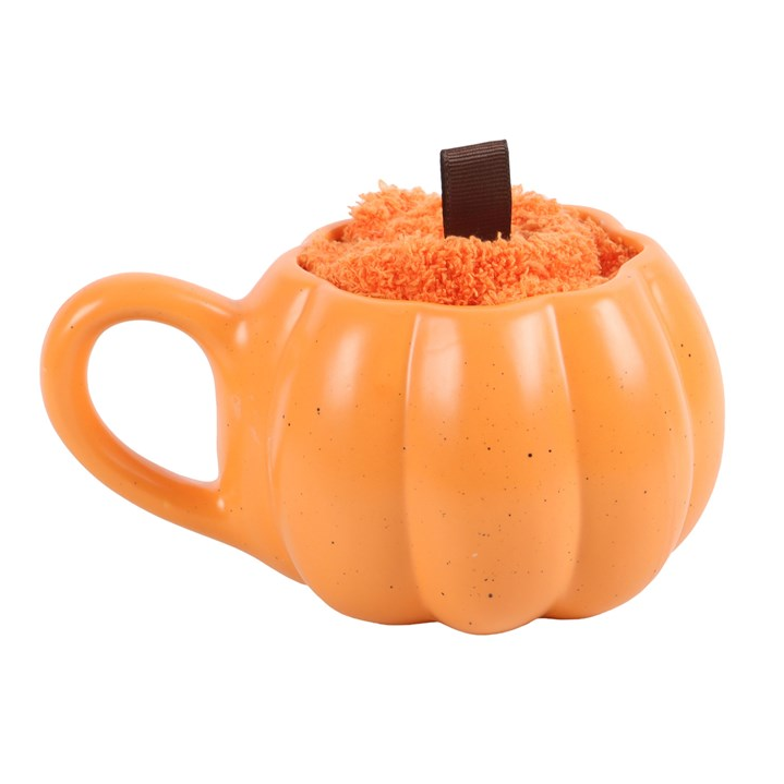 Pumpkin-Shaped Mug & Fluffy Socks Set