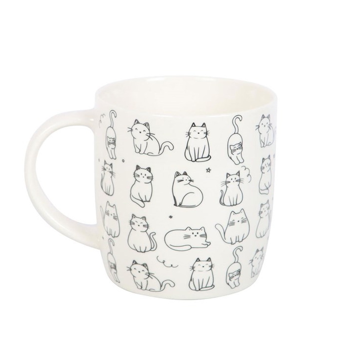 White Happy Cat Print Mug
