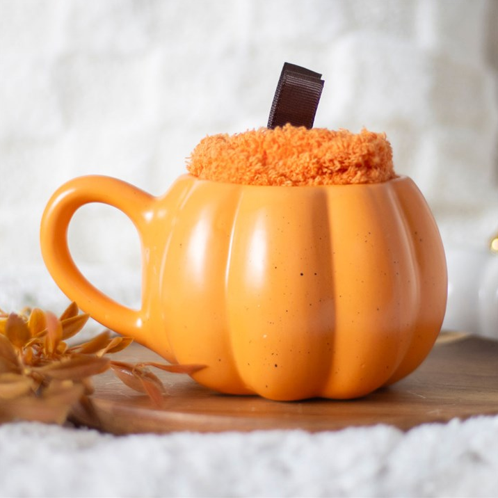 Pumpkin-Shaped Mug & Fluffy Socks Set