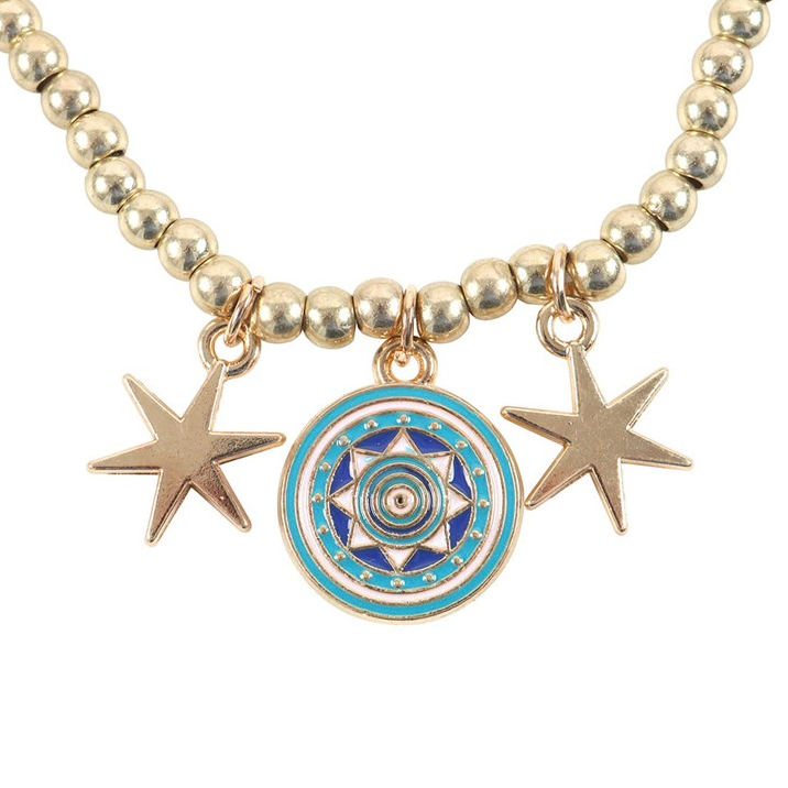 Gold-Toned All Seeing Eye Beaded Charm Bracelet