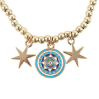 Gold-Toned All Seeing Eye Beaded Charm Bracelet