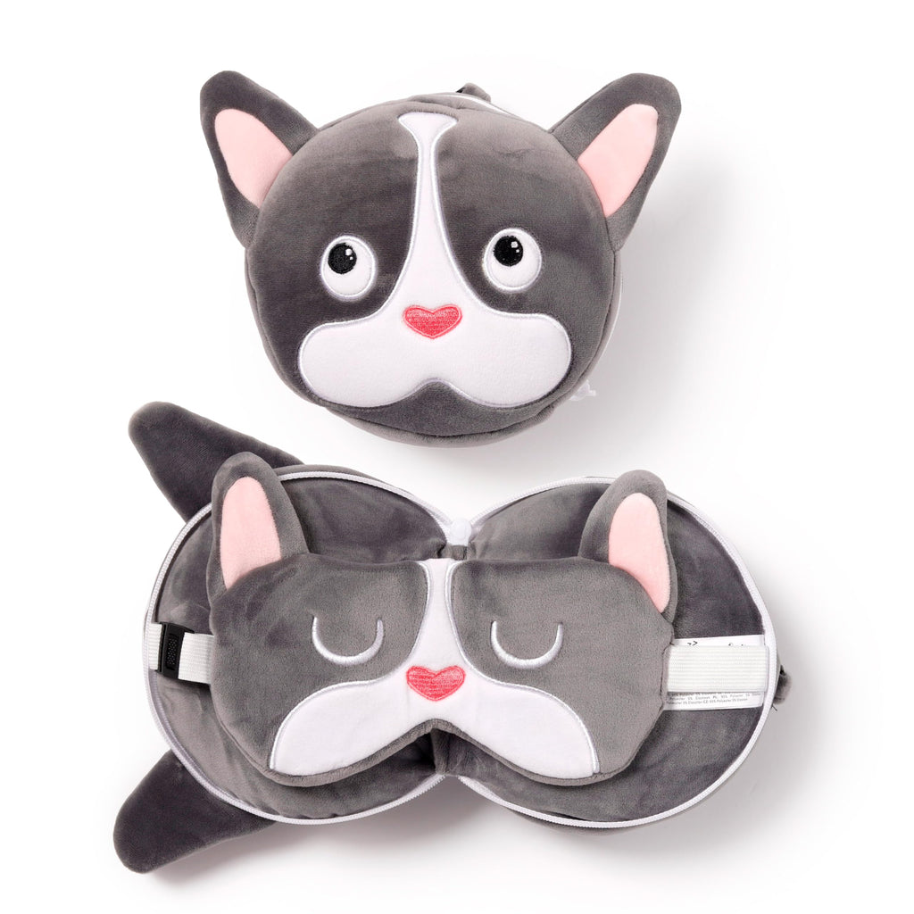 Relaxeazzz French Bulldog Round Plush Travel Pillow & Eye Mask Relaxeazzz
