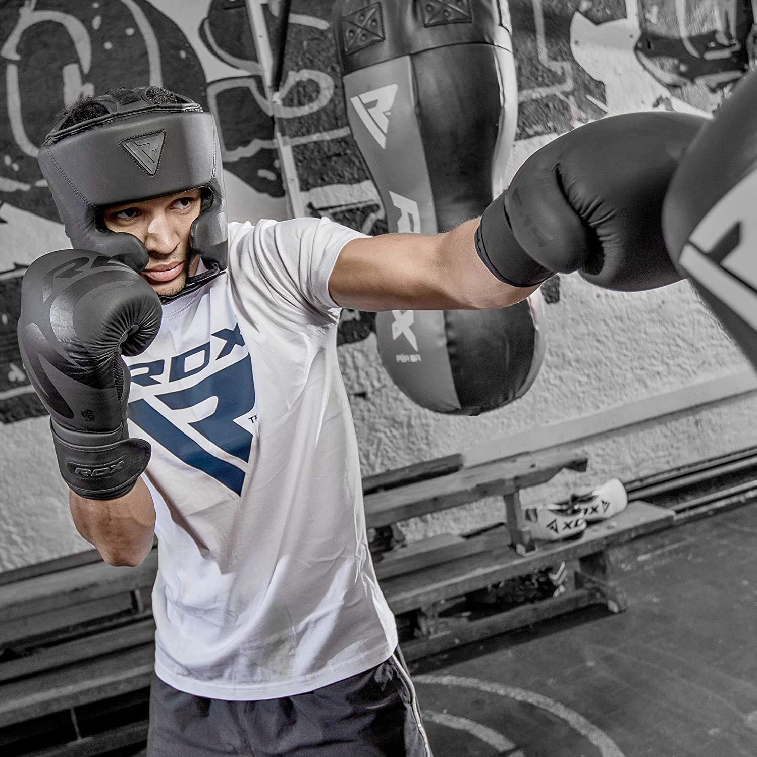 RDX Boxing Gloves Sparring Muay Thai Pro Training, Maya Hide Leather, Kickboxing Heavy Punching Bag Focus Mitts Pads Double End Ball Workout, MMA Fitness Gym Bagwork, Ventilated Palm, Men RDX