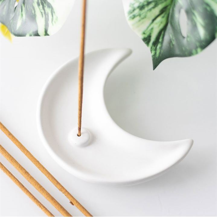 White Ceramic Crescent Moon Incense Stick Holder