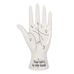 Modern White Ceramic Palmistry Hand Ornament 'Your Fate is in Your Hands' Text Something Different