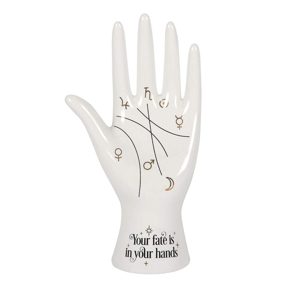 Modern White Ceramic Palmistry Hand Ornament 'Your Fate is in Your Hands' Text Something Different