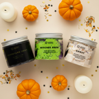 Spooky Suds Trio featuring Witches Brew, Graveyard Shift and Ghost whipped soaps styled together