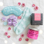 Pastel Skies Pamper Set featuring Moonlit Dreams self care gift set, Self Love Spell Candle and Pink Charlotte Whipped Soap