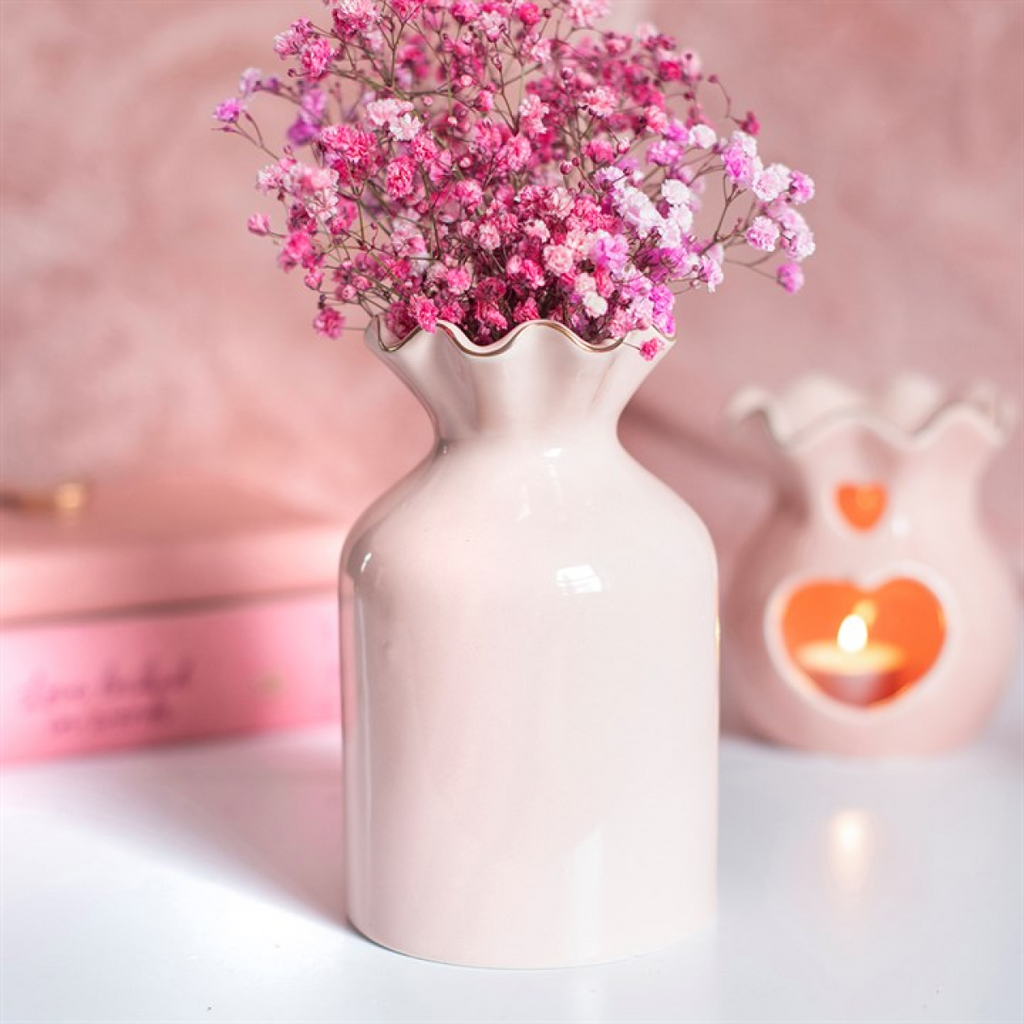 Pink Fluted Ceramic Flower Vase