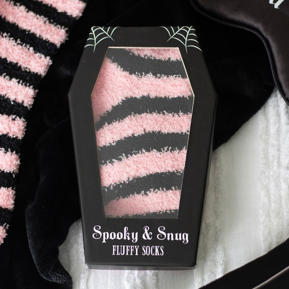 Pink and Black Striped Socks in Coffin Gift Box Something Different