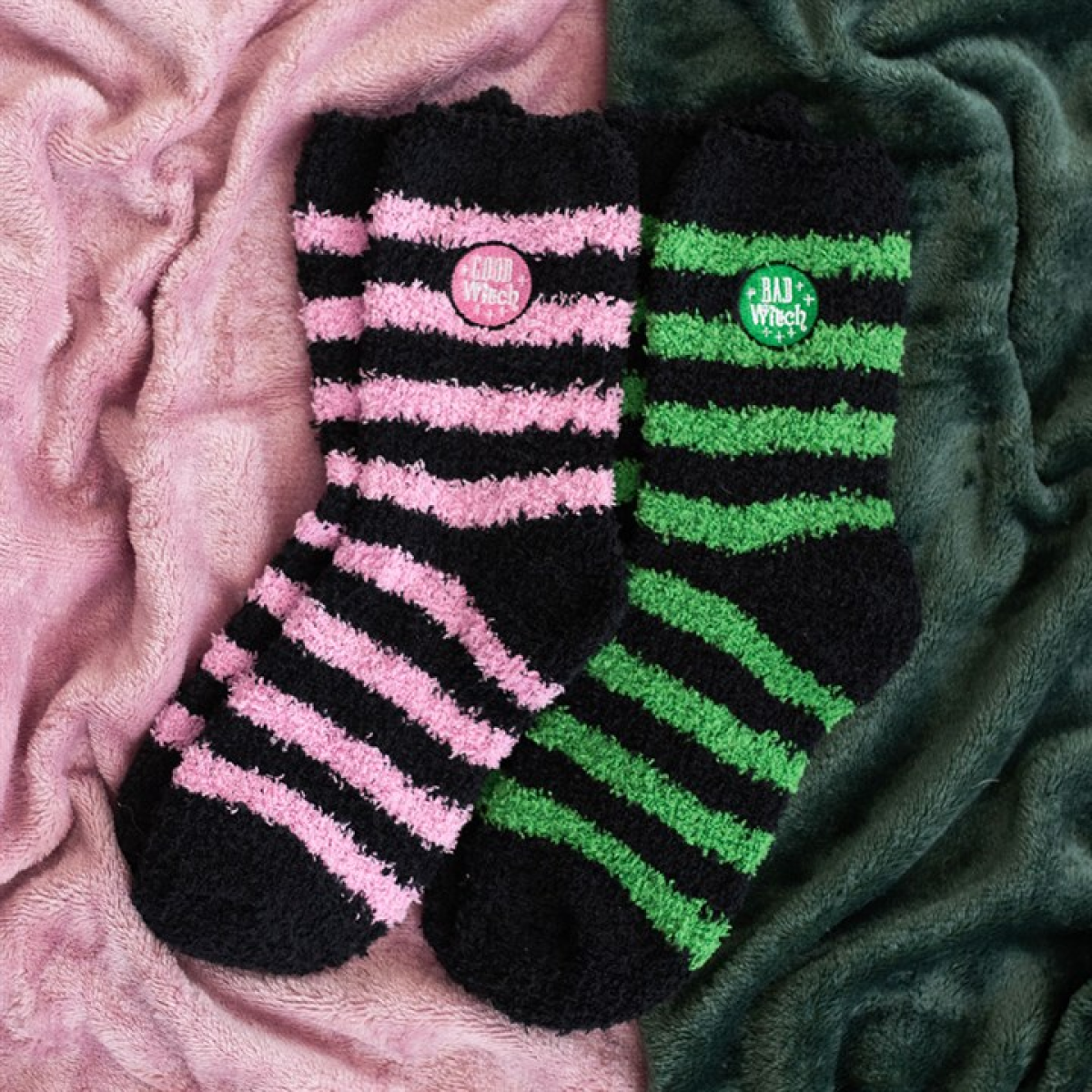 Set of 2 Good Witch and Bad Witch Fluffy Socks Something Different