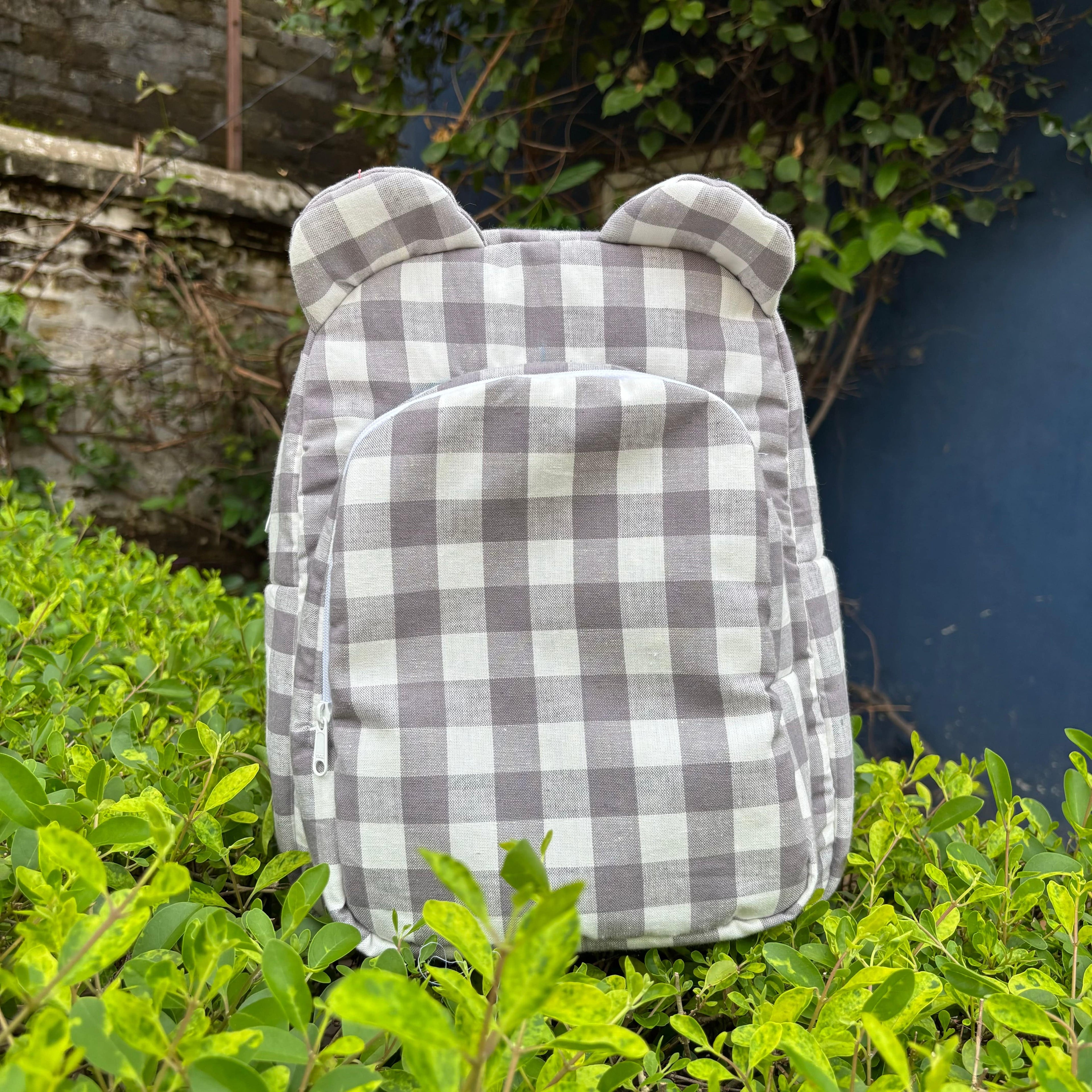Checkaroo Personalised School Bag, Hand-Embroidered – Grey