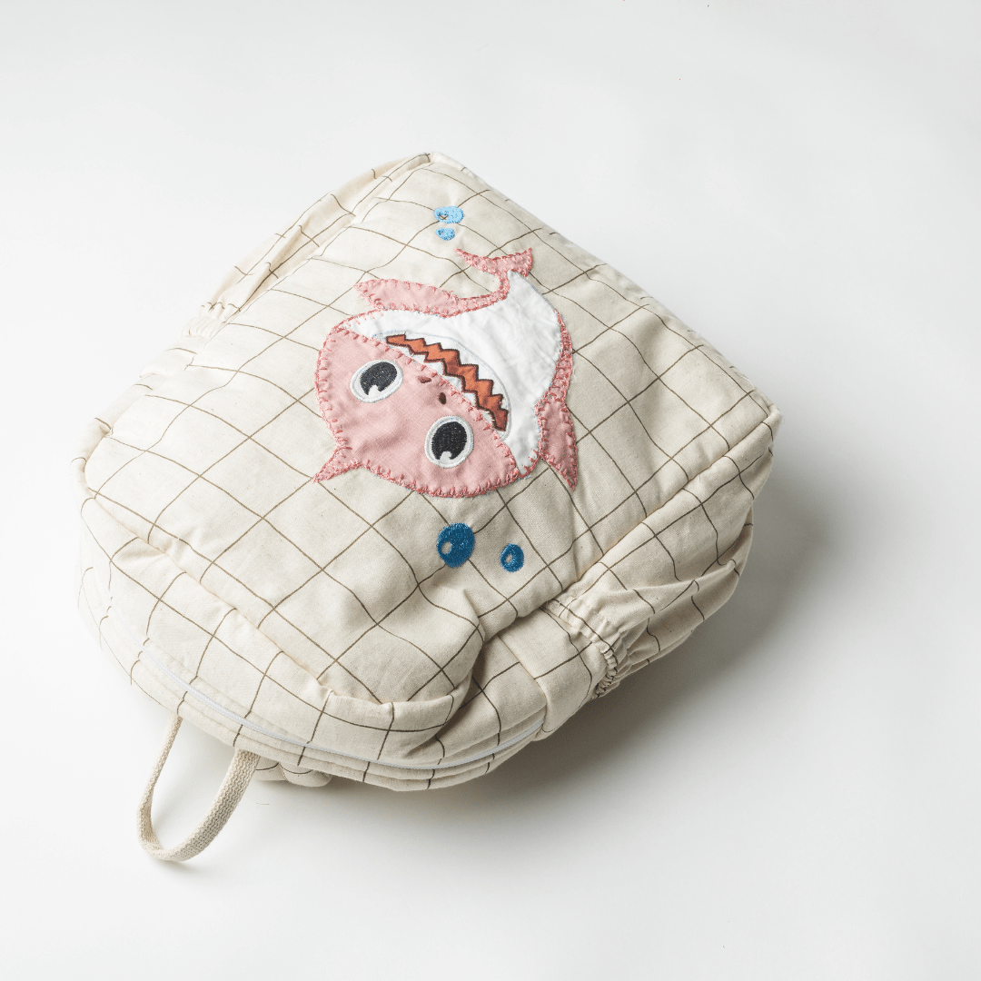 Pink Shark Personalised School Bag, Hand-Embroidered