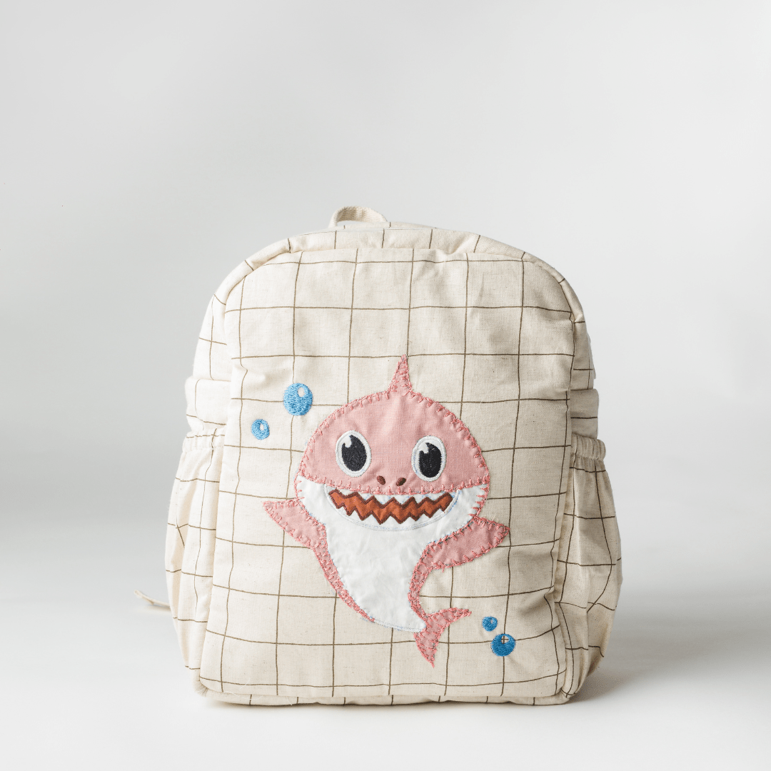 Pink Shark Personalised School Bag, Hand-Embroidered