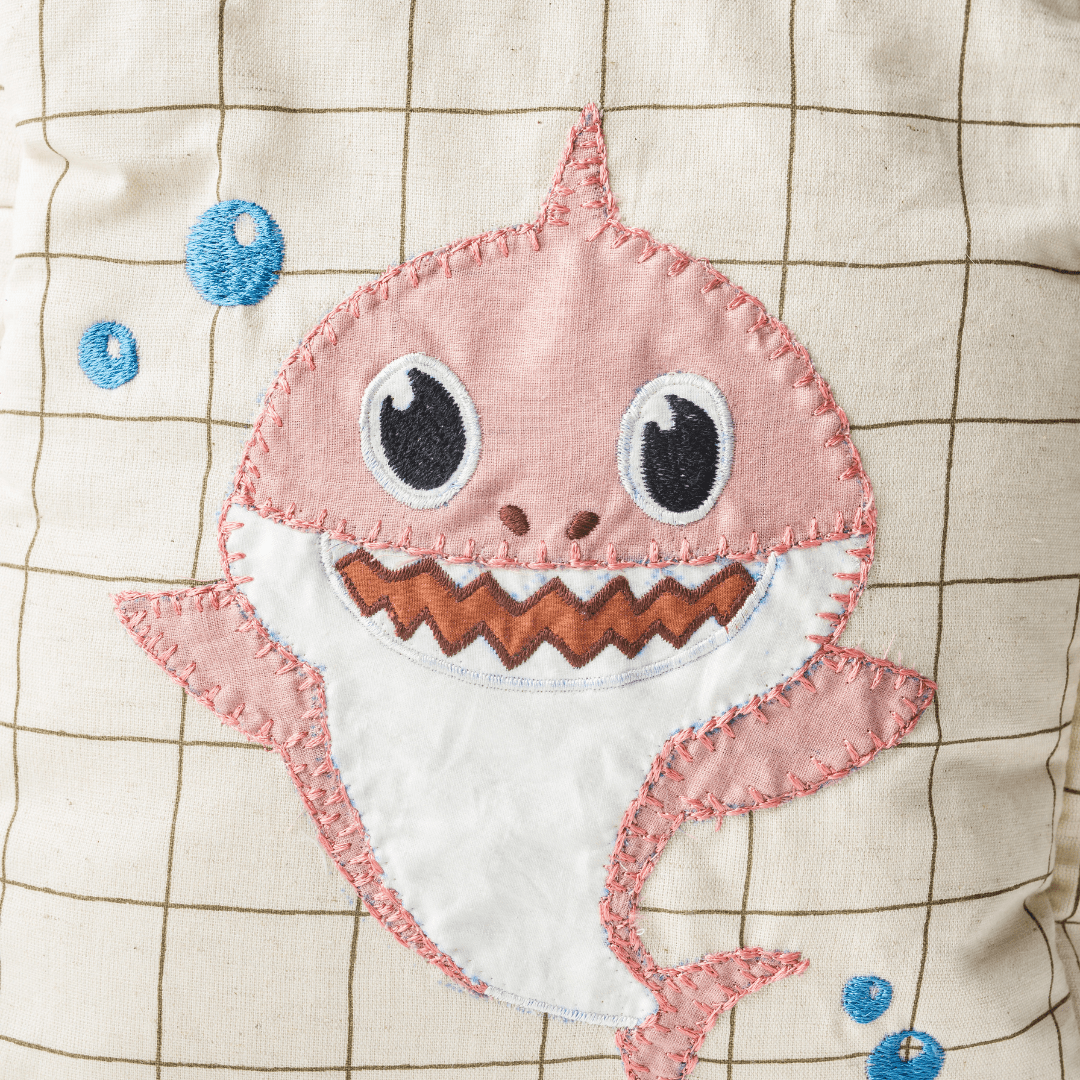 Pink Shark Personalised School Bag, Hand-Embroidered