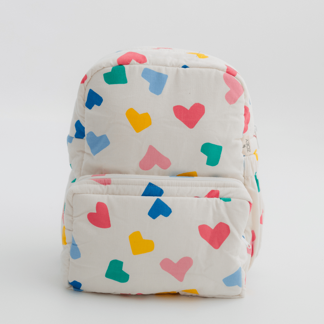 Happy Hearts Personalised School Bag, Hand-Embroidered