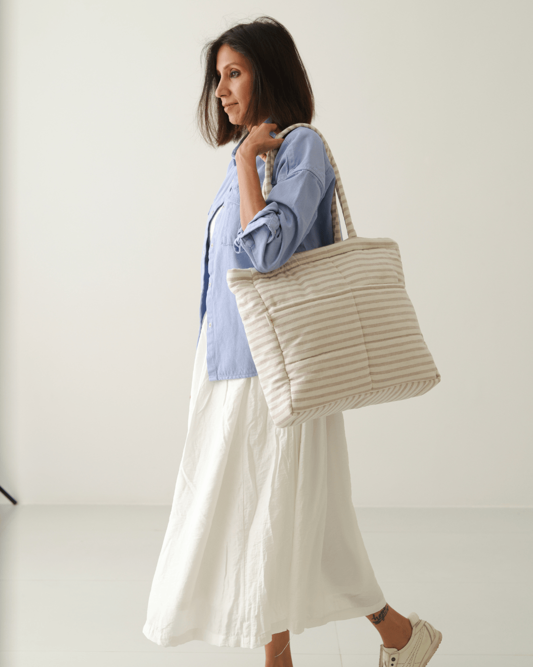 Almond Stripe Tote Nappy Bag (100% Cotton)