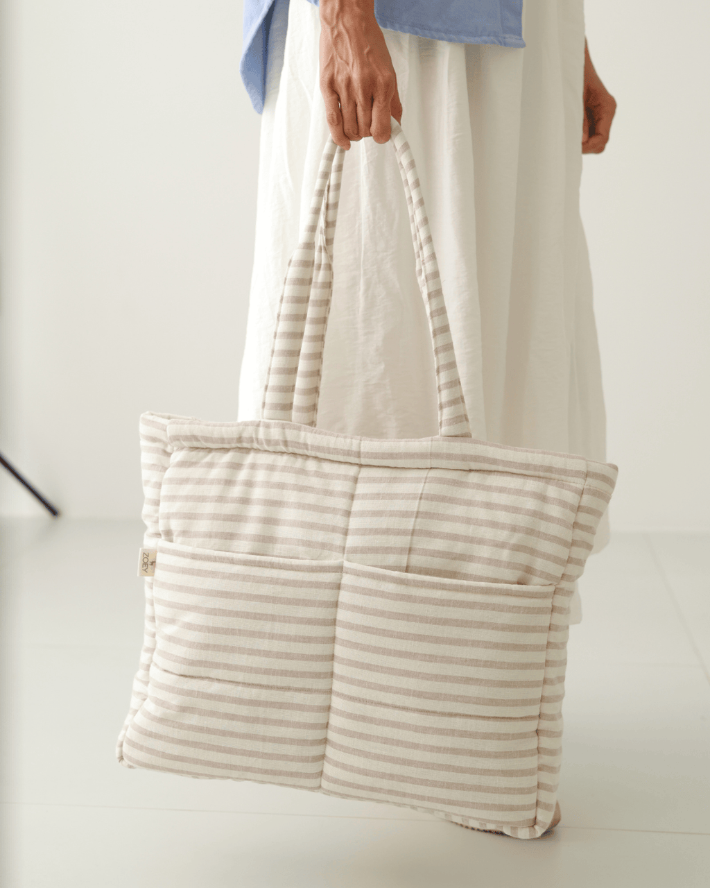 Almond Stripe Tote Nappy Bag (100% Cotton)