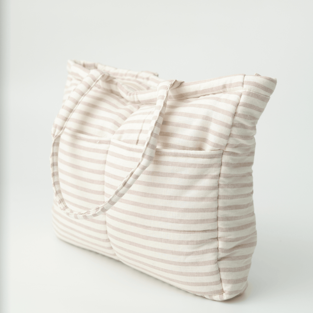 Almond Stripe Tote Nappy Bag (100% Cotton)