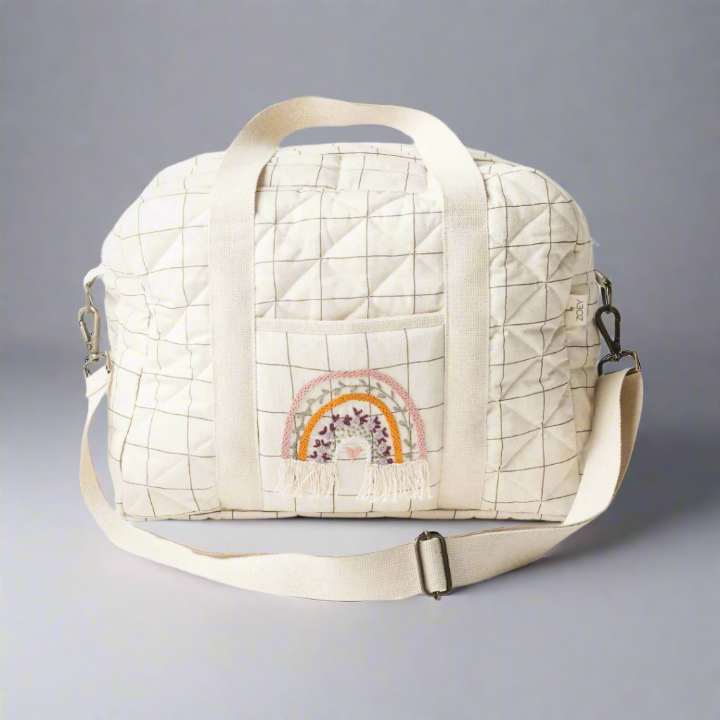 Hand Embroidered Rainbow Cotton Nappy Bag