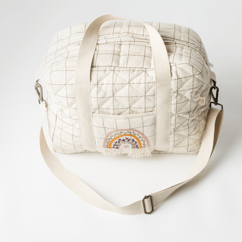 Hand Embroidered Rainbow Cotton Nappy Bag