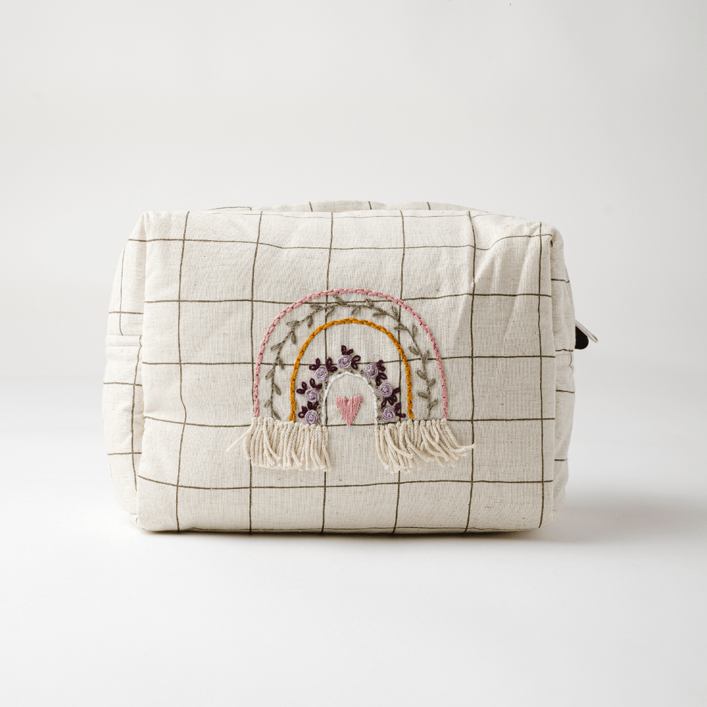 Hand Embroidered Rainbow Cotton Nappy Bag
